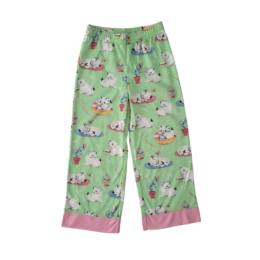 New Nick and‎ Nora White Kitten Pajamas Pants Bottoms Girls 6 6X Nwt Green Pink